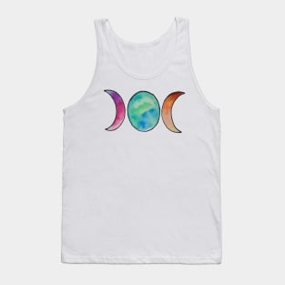 Triple moon goddess symbol in rainbow colors watercolor painting Tank Top